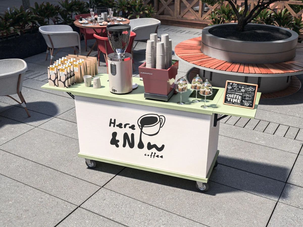 Here & Now Coffee cart setup at an event